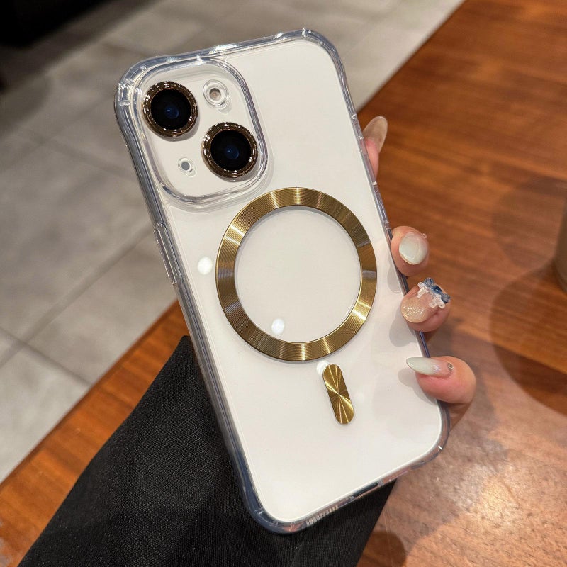 HuHa Protective Cover For iPhone 14 Plus Transparent Acrylic MagSafe Phone Case(Gold) - Image 1