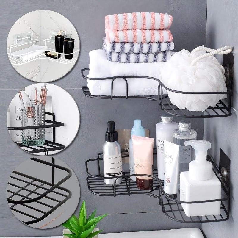 FERIO Bathroom Rack - Bathroom Shelves - Kitchen Storage - Multipurpose Rack Shampoo Holder - Adhesive Shower Caddy Metal Shelf Without Drilling (Black, Pack of 4) - Image 2