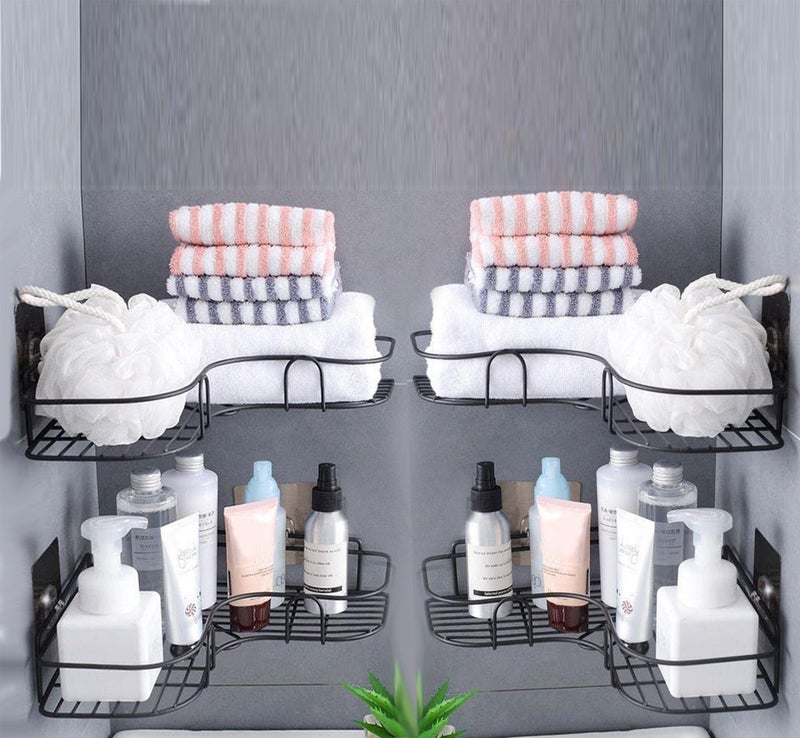 FERIO Bathroom Rack - Bathroom Shelves - Kitchen Storage - Multipurpose Rack Shampoo Holder - Adhesive Shower Caddy Metal Shelf Without Drilling (Black, Pack of 4) - Image 1