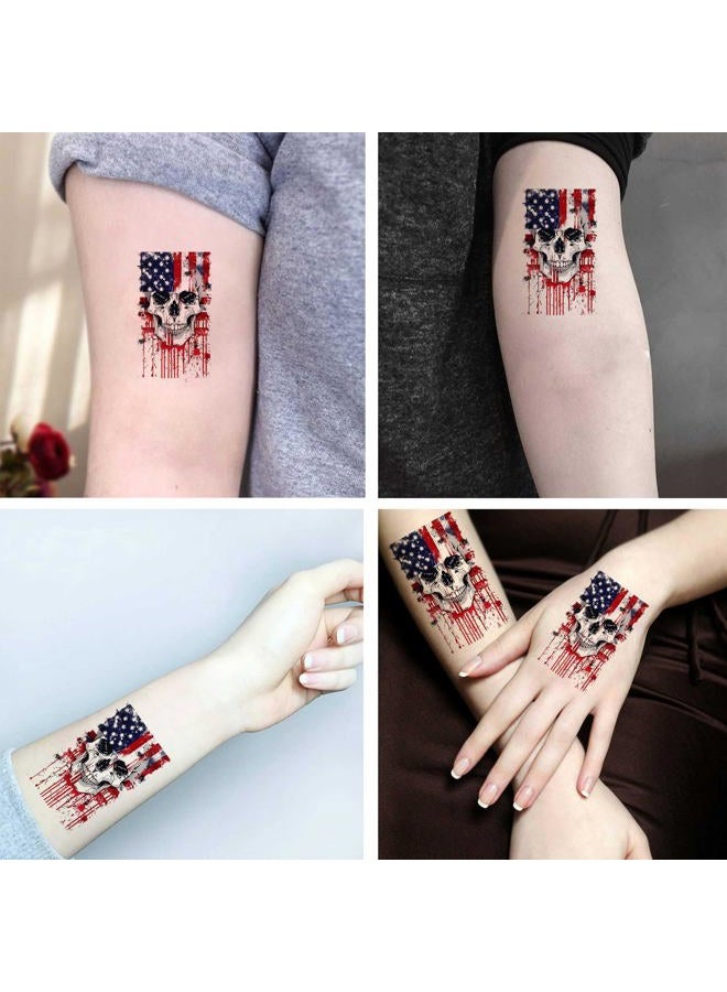 Dopetattoo تاتو مؤقت 6 ورقات للرجال البالغين جمجمة على العلم الأمريكي للرجال تاتو مؤقت للنساء للرقبة والذراع والصدر للنساء - Image 2