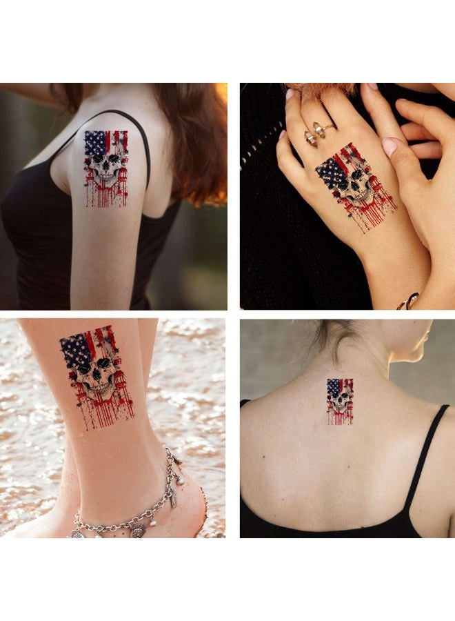 Dopetattoo تاتو مؤقت 6 ورقات للرجال البالغين جمجمة على العلم الأمريكي للرجال تاتو مؤقت للنساء للرقبة والذراع والصدر للنساء - Image 3