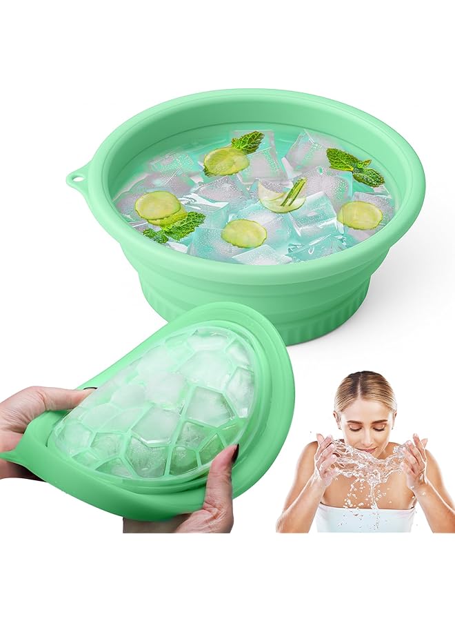 Oasisgalore Ice Face Bowl with Built In Tray Silicone Foldable & Hanging Facial Plunge Bowl Portable Face Ice Bath at Home and Travel (Green)  - Image 1