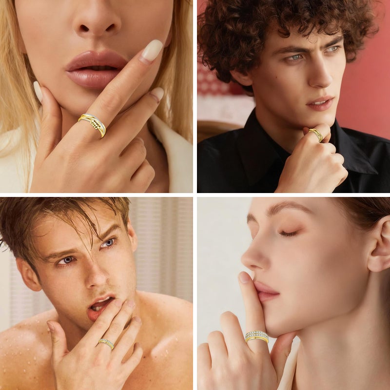 LOFITOR Gold Fidget Rings for Anxiety 7pcs Stainless Steel Spinner Ring Anti Anxiety Ring Spinning Interlocking Cool Stress Relieveing CZ Fold Rings for Women Men Band Rings Set CZ Size 7 - Image 4