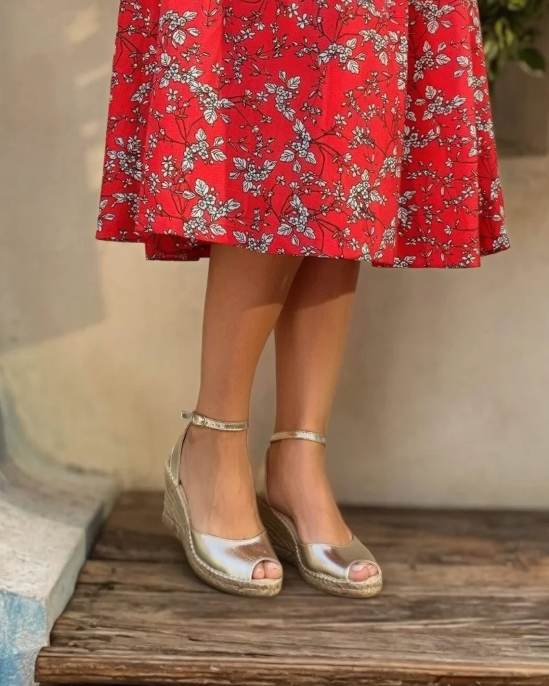SHOEQ Champagne Peep Toe Espadrille Wedge for Women | Best Price UAE