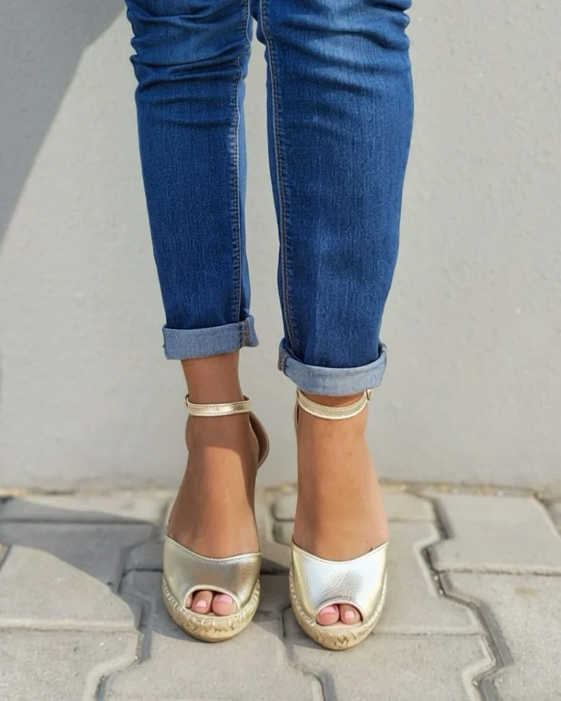 SHOEQ Champagne Peep Toe Espadrille Wedge for Women | Best Price UAE