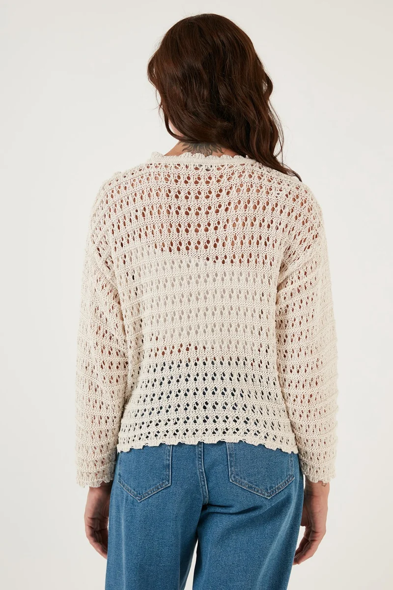 Lela Openwork Crew Neck Knitted Sweater Women's Sweater 6071511