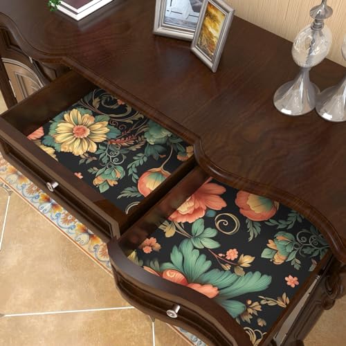 BOKEBEVE Colorful Floral Peel and Stick Wallpaper Boho Vibrant Contact Paper Stick Peel Cabinet Vintage Wallpaper for Bedroom Bathroom Wall Removable Black 17.5 x 393.5In - Image 5