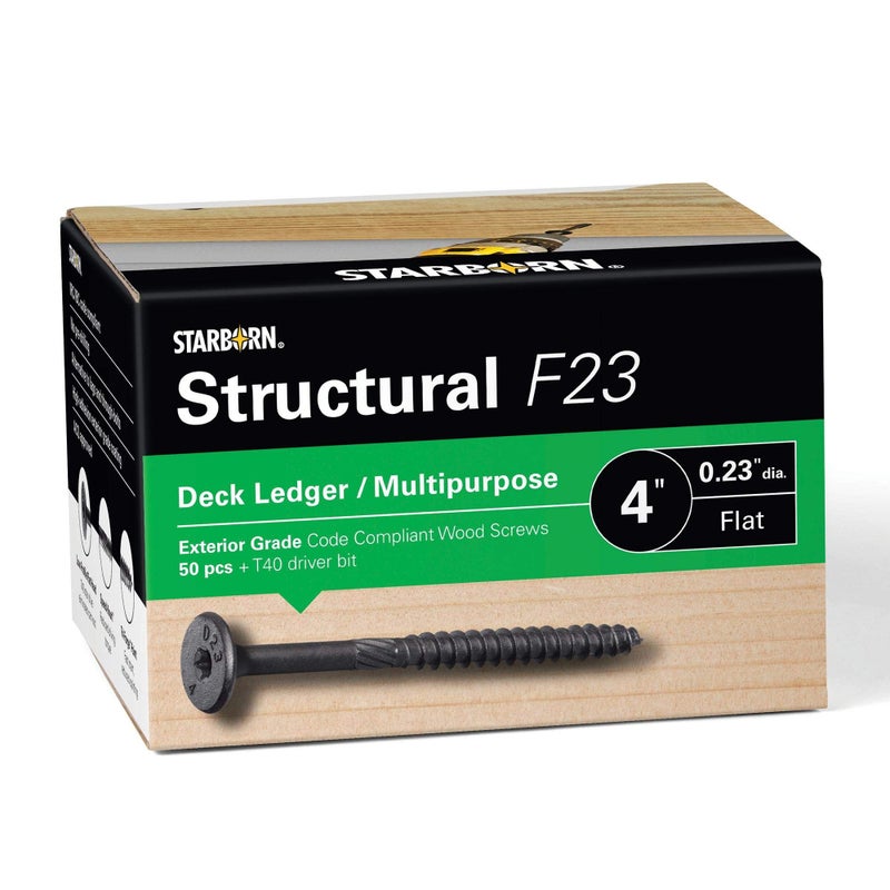 Starborn Structural Xf23Ct400 F23 Deck Ledger/Multipurpose Flat Head Wood Screw - Black - 50 Count - 0.23"" X 4""