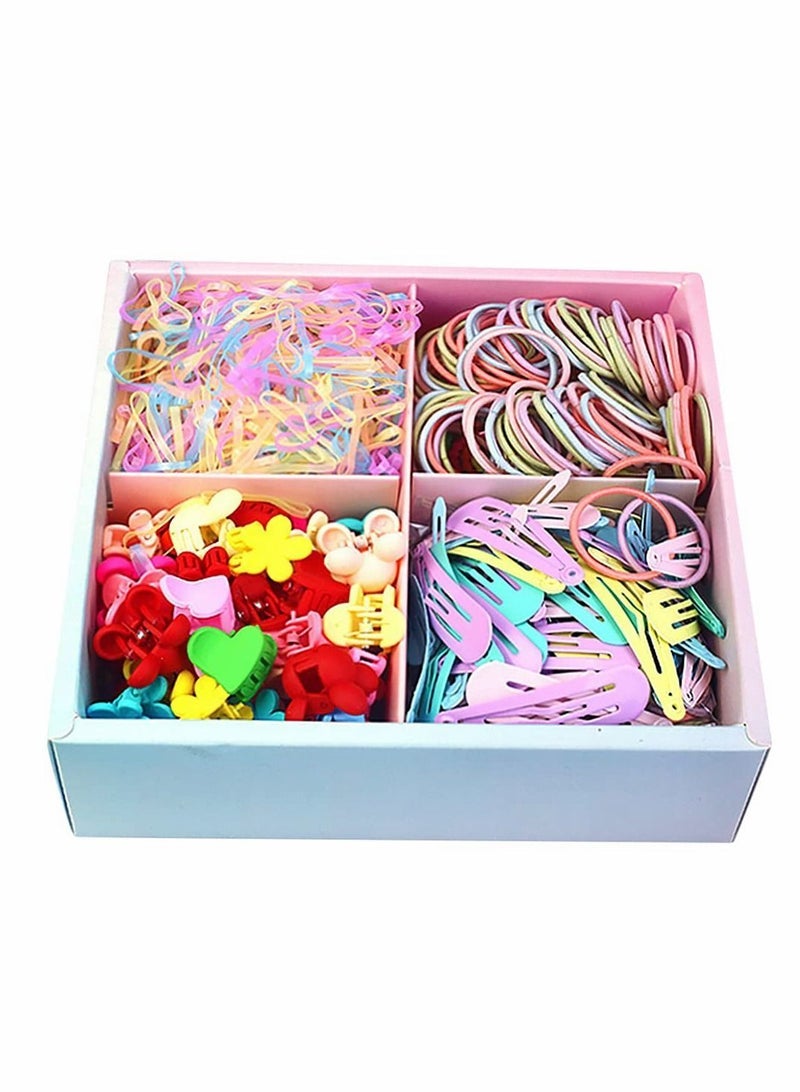 NIBEMINENT Baby Girls Hair Accessory Set with Gift Box, 1140 Pieces-Hair Ties, Rubber Bands, Snap Clips, Mini Flower Claws, Assorted Colors Scrunchies for Kids - Image 1