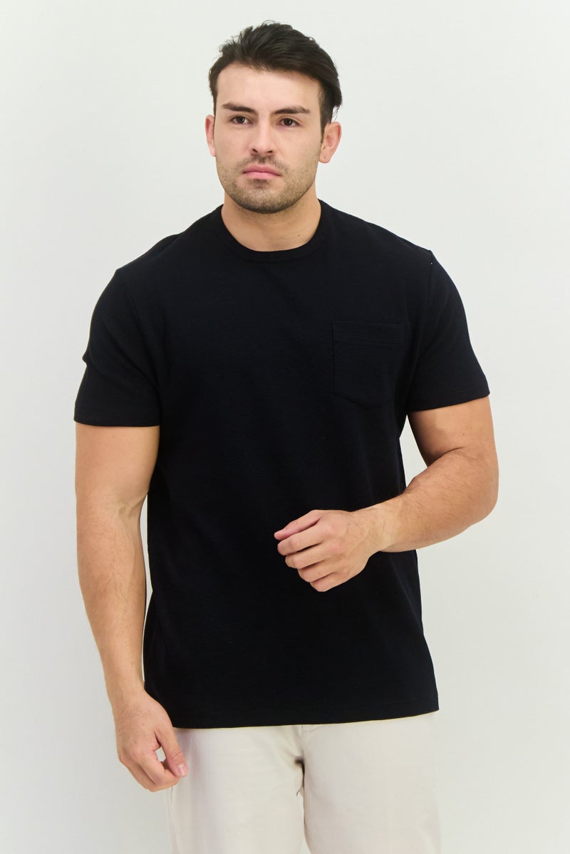 French Connection Men Crew Neck Short Sleeve Textured T-Shirt, Dark Navy - Image 1