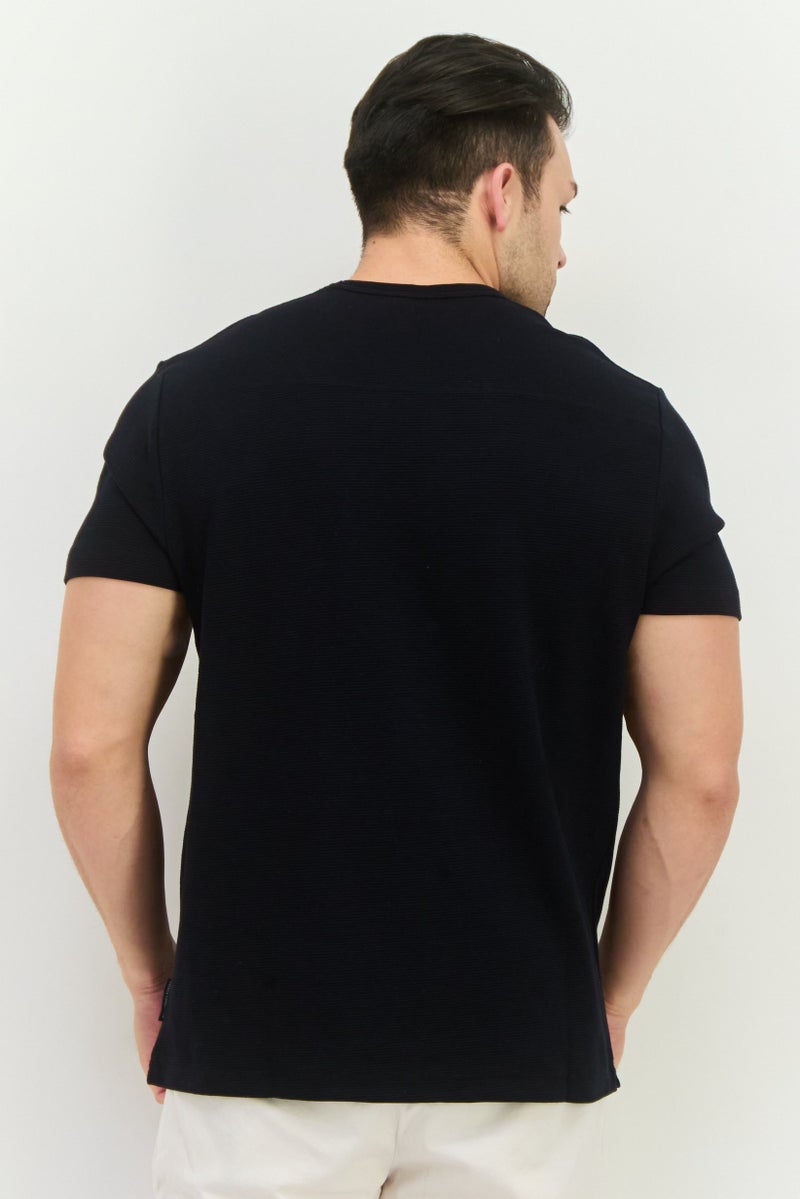 French Connection Men Crew Neck Short Sleeve Textured T-Shirt, Dark Navy - Image 3