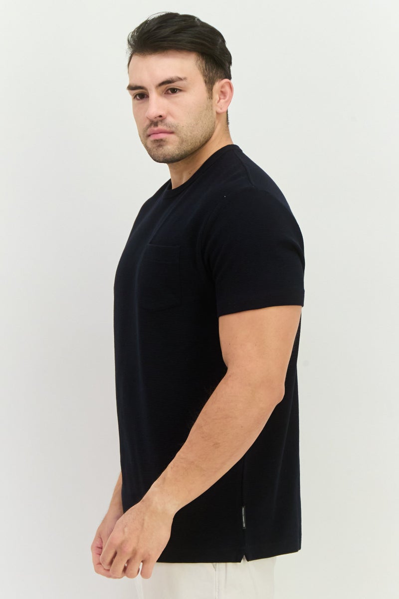 French Connection Men Crew Neck Short Sleeve Textured T-Shirt, Dark Navy - Image 2