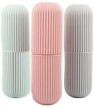 Topinon Travel Toothbrush Toothpaste Case Holder Portable Plastic Capsule Shape Toothbrush Holder/Multipurpose Storage Holder/Cover Organizer (Pack of 2) - Image 1