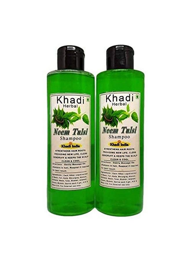 Khadi Natural Herbal شامبو النيم والتولسي لتساقط الشعر، مضاد للبارابين، مضاد للقشرة ومضاد لتساقط الشعر، يصلح الشعر التالف 200 مل، عبوة مكونة من 02 - Image 1