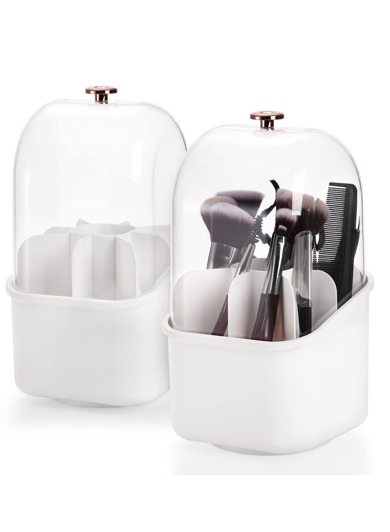 SYOSI Makeup Brush Holder Organizer, 360 Rotating Makeup Organizer with Clear Cover Cosmetics Storage Display Case, 8 Compartment Cosmetic Display Case for Vanity Desktop (2 Pack) - Image 1