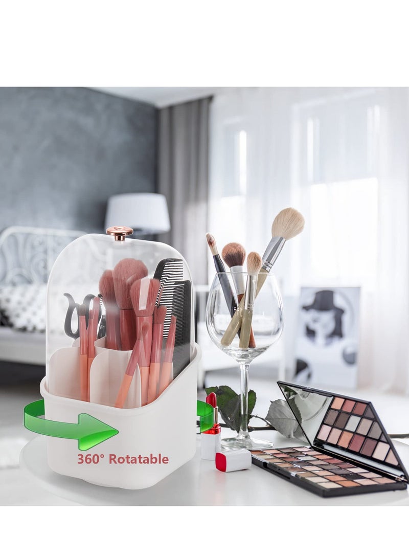 SYOSI Makeup Brush Holder Organizer, 360 Rotating Makeup Organizer with Clear Cover Cosmetics Storage Display Case, 8 Compartment Cosmetic Display Case for Vanity Desktop (2 Pack) - Image 5