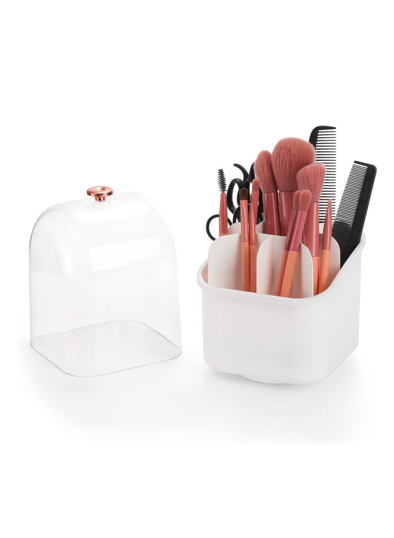 SYOSI Makeup Brush Holder Organizer, 360 Rotating Makeup Organizer with Clear Cover Cosmetics Storage Display Case, 8 Compartment Cosmetic Display Case for Vanity Desktop (2 Pack) - Image 2