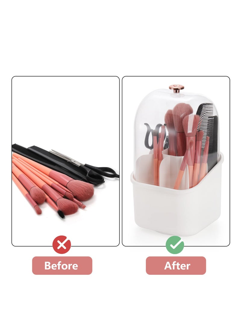 SYOSI Makeup Brush Holder Organizer, 360 Rotating Makeup Organizer with Clear Cover Cosmetics Storage Display Case, 8 Compartment Cosmetic Display Case for Vanity Desktop (2 Pack) - Image 3