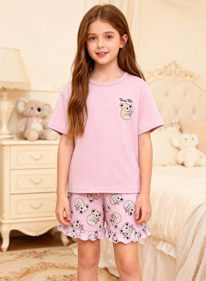 Take Two  Girls Pink Koala Print T-Shirt And Shorts Pyjama Set for Women | Best Price UAE