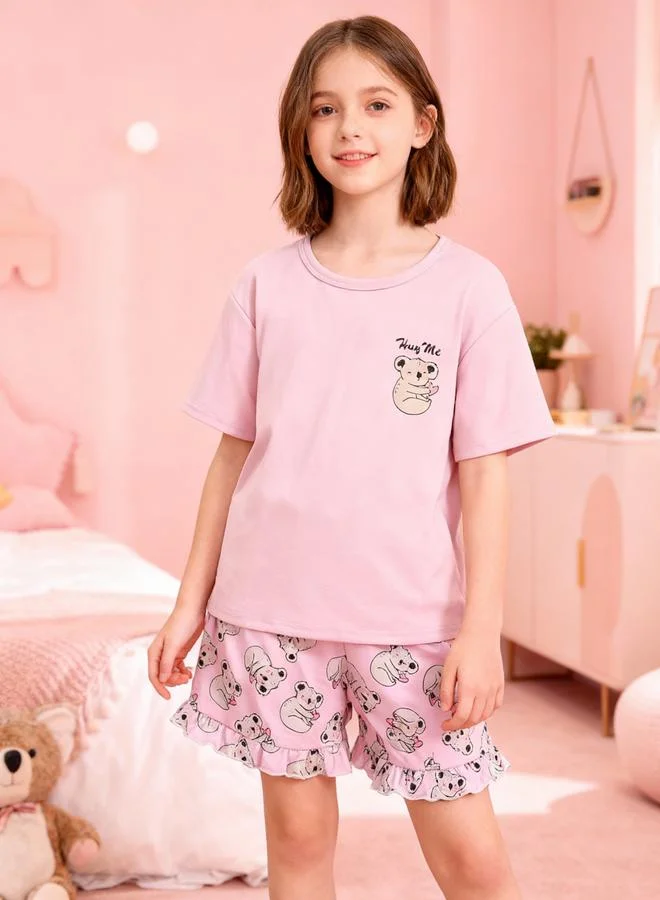 Take Two  Girls Pink Koala Print T-Shirt And Shorts Pyjama Set for Women | Best Price UAE