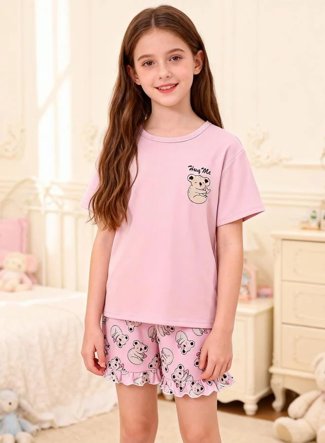 Take Two  Girls Pink Koala Print T-Shirt And Shorts Pyjama Set for Women | Best Price UAE