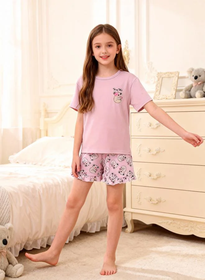 Take Two  Girls Pink Koala Print T-Shirt And Shorts Pyjama Set for Women | Best Price UAE