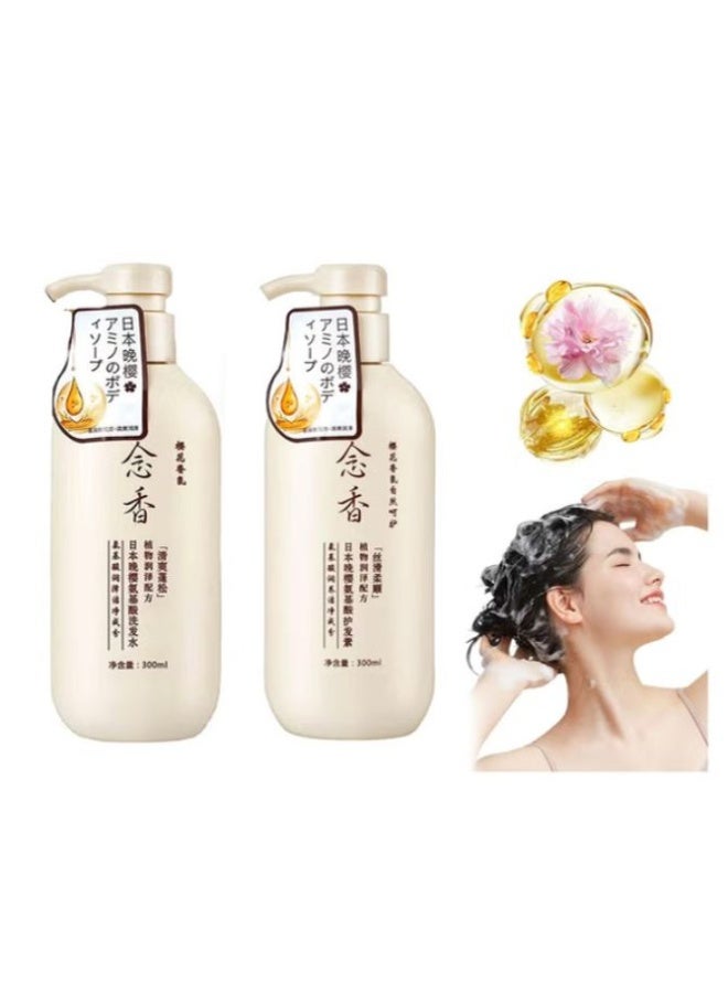 Diyating Sakura Japanese Shampoo and Conditioner Set,Sakura Japanese Shampoo for Hair Loss, repairs dry and damaged hair, Suitable for all hair types  - Image 1
