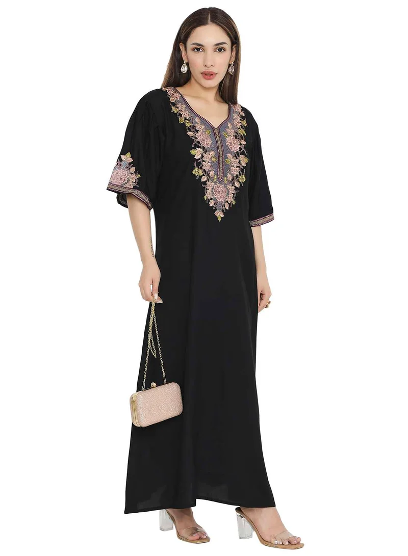 هانا آند سارا PURE MUSLIN SILK COTTON WITH UNIQUE THREAD EMBROIDERY ARABIC KAFTAN JALABIYA DRESS