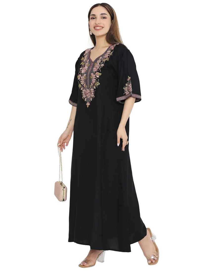 هانا آند سارا PURE MUSLIN SILK COTTON WITH UNIQUE THREAD EMBROIDERY ARABIC KAFTAN JALABIYA DRESS