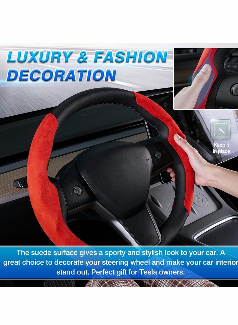 KASTWAVE Steering Wheel Cover for Tesla Model Y 2020-2022/Model 3 2017-2022, Car Breathable Non Slip Steer Wheel Protector Cover - Image 4