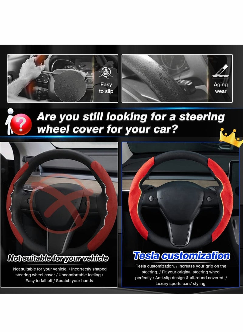 KASTWAVE Steering Wheel Cover for Tesla Model Y 2020-2022/Model 3 2017-2022, Car Breathable Non Slip Steer Wheel Protector Cover - Image 3