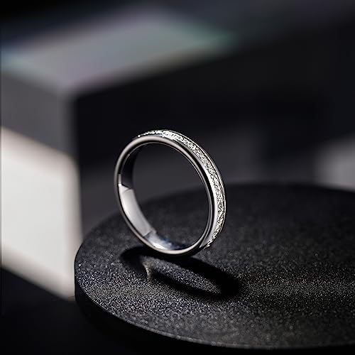 Greenpod 4mm Tungsten Rings for Women Men Silver Dome Polished Meteorite Inlay Ring Wedding Bands for Him Size 4 - Image 2