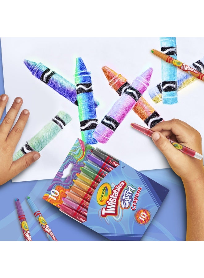 Crayola أقلام شمع دوارة صغيرة قابلة للتدوير - ألوان متنوعة (عبوة من 10) | تأثير دوامة سحري سيظهر 4 ألوان لكل قلم شمع | مثالية للأطفال من عمر 3 سنوات فما فوق - Image 3