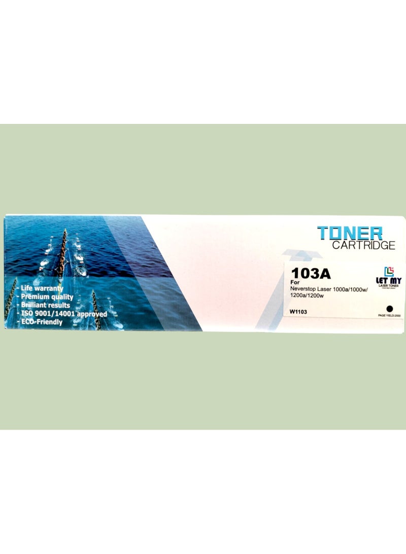 دعني خرطوشة حبر LET MY W1103A 103A متوافقة مع طابعات HP Never Stop Laser 1000a و1200a، خرطوشة بديلة للاستخدام المكتبي، عالية الإنتاجية، طباعة سلسة وواضحة، طابعة ليزر جيت ممتازة. - Image 1