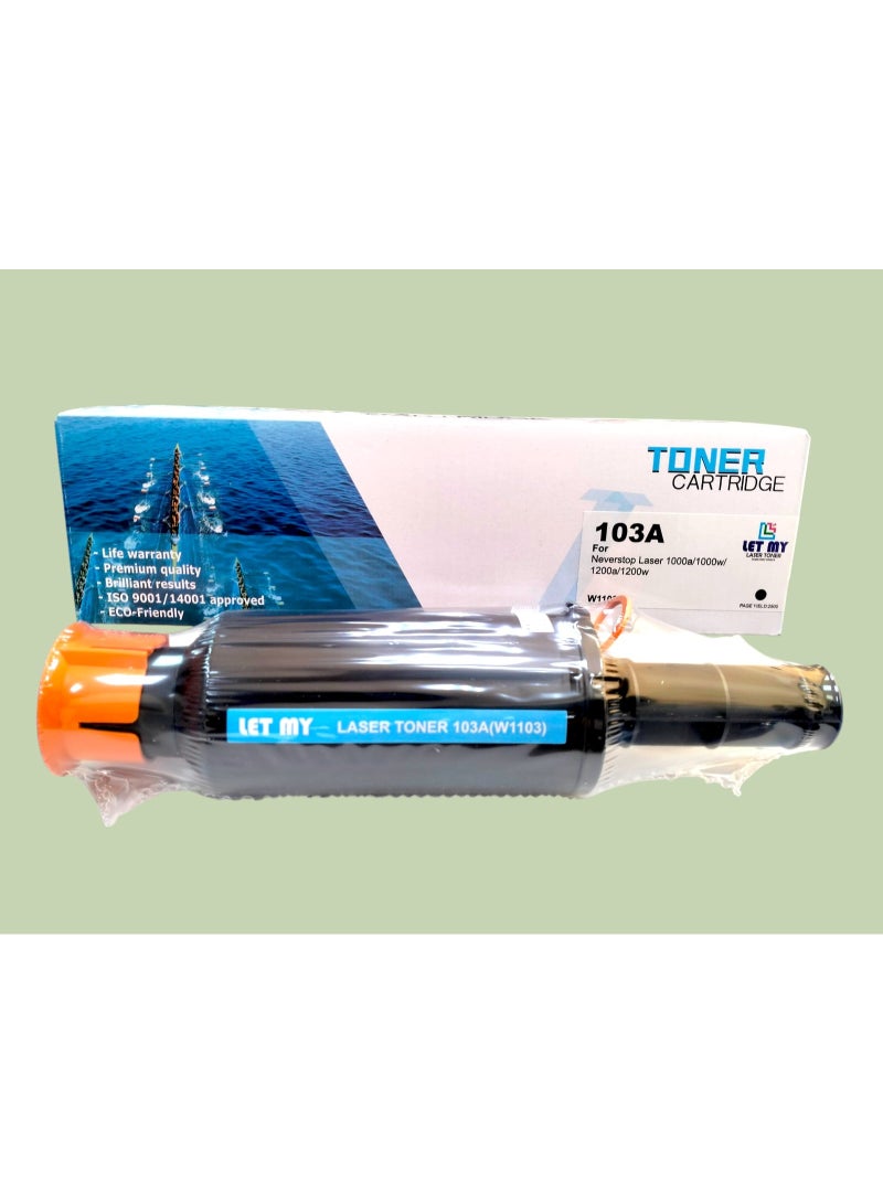 دعني خرطوشة حبر LET MY W1103A 103A متوافقة مع طابعات HP Never Stop Laser 1000a و1200a، خرطوشة بديلة للاستخدام المكتبي، عالية الإنتاجية، طباعة سلسة وواضحة، طابعة ليزر جيت ممتازة. - Image 2
