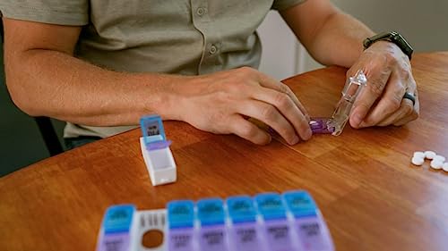 EZY DOSE Pill Cutter and Splitter with Dispenser, Safely Cuts Large, Small and Tiny Pills, Vitamins, Tablets in Half, Accurate and Easy Cutting, Stainless Steel Blade, Travel Sized, Purple, BPA Free - Image 4