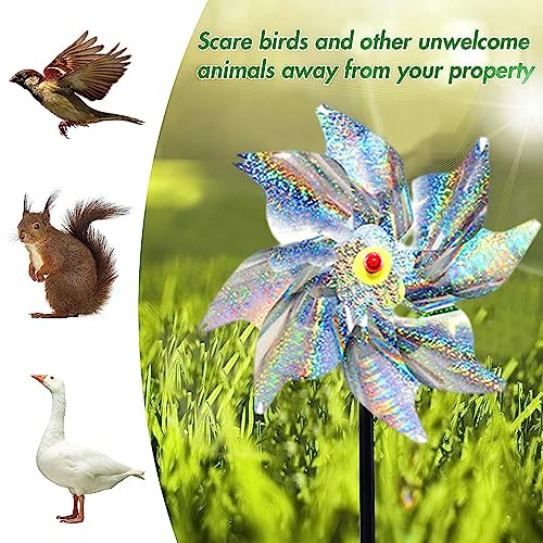 Optifit® 5 Pack Anti-bird Reflective Pinwheels Stake 20.8 Inches Reflective 8-blade Windmill Yard Decoration Anti Bird Silver Reflective Pinwheels for Garden Yard Lawn Outdoor Decor - Image 4