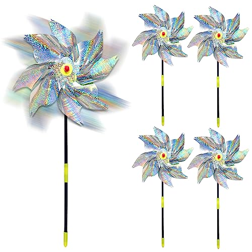Optifit® 5 Pack Anti-bird Reflective Pinwheels Stake 20.8 Inches Reflective 8-blade Windmill Yard Decoration Anti Bird Silver Reflective Pinwheels for Garden Yard Lawn Outdoor Decor - Image 1