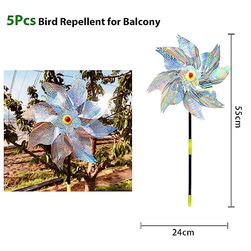 Optifit® 5 Pack Anti-bird Reflective Pinwheels Stake 20.8 Inches Reflective 8-blade Windmill Yard Decoration Anti Bird Silver Reflective Pinwheels for Garden Yard Lawn Outdoor Decor - Image 3