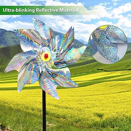 Optifit® 5 Pack Anti-bird Reflective Pinwheels Stake 20.8 Inches Reflective 8-blade Windmill Yard Decoration Anti Bird Silver Reflective Pinwheels for Garden Yard Lawn Outdoor Decor - Image 5