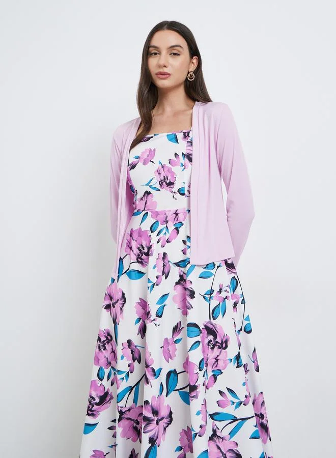 Take Two Take Two Ribbed Texture Cardigan and Floral Print Cami Dress Co-Ords
