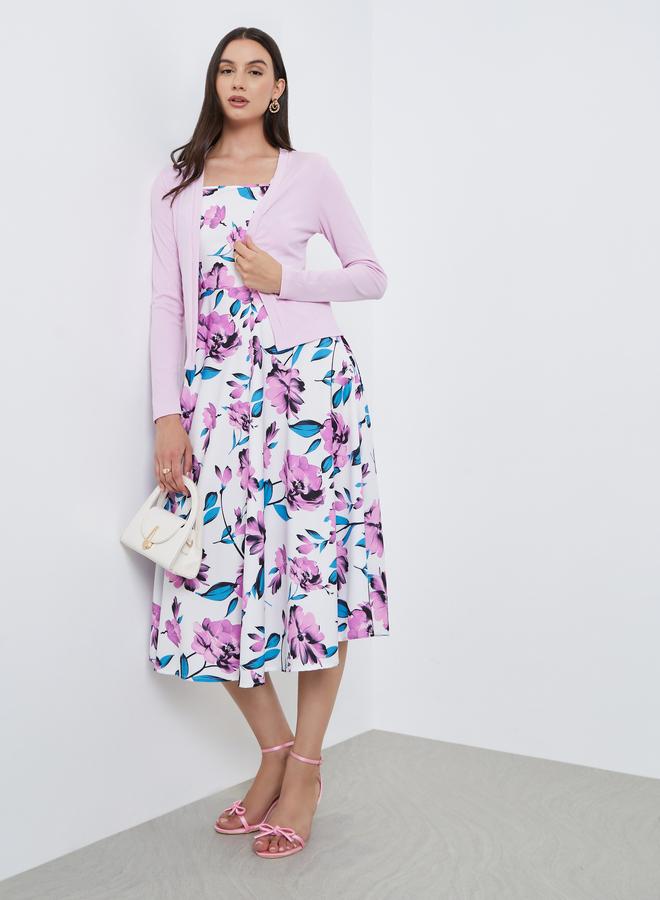 Take Two Ribbed Texture Cardigan and Floral Print Cami Dress Co-Ords - Image 1