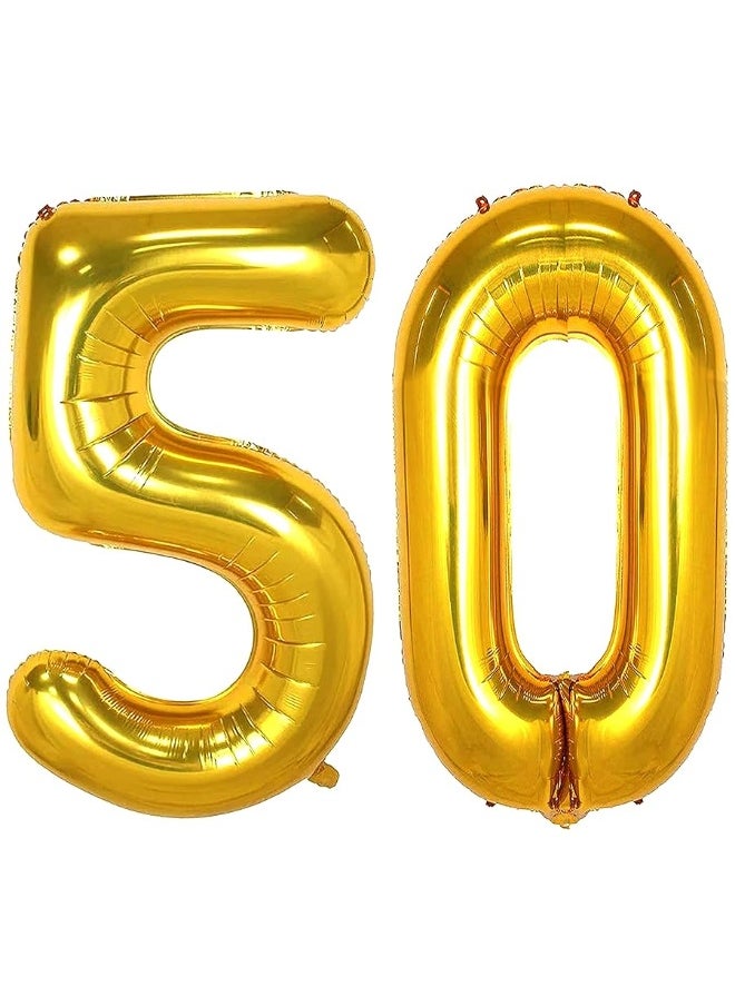 JONHAMWELBOR 50 Number Balloons Gold Big Giant Jumbo Number 50 Foil Mylar Balloons for 50th Birthday Party Supplies 50 Anniversary Events Decorations  - Image 1