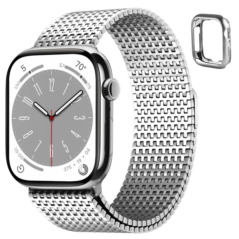 Fullmosa Compatible with Apple Watch Bands 41mm 40mm 38mm for Women Men Stainless Steel Mesh Loop Magnetic Clasp iWatch Band with TPU Case for Apple Watch Series 9 8 7 6 5 4 3 2 1 SE321 Silver - Image 2
