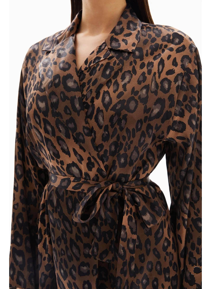 Wecre8 Brown Leopard Wrap Jacket By WECRE8