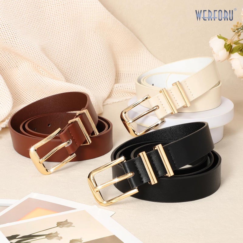 WERFORU 3 PACK Women Belt Women Fashion Leather Belts for Jeans Pants Ladies Belts with Gold Buckle,A-Black+Brown+Beige,Fit Waist Size 32-36 Inches - Image 5