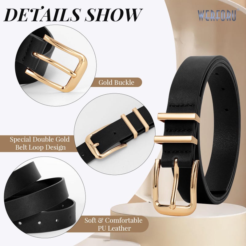 WERFORU 3 PACK Women Belt Women Fashion Leather Belts for Jeans Pants Ladies Belts with Gold Buckle,A-Black+Brown+Beige,Fit Waist Size 32-36 Inches - Image 4
