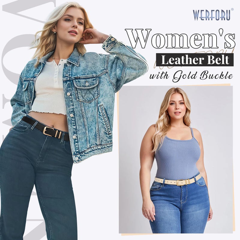 WERFORU 3 PACK Women Belt Women Fashion Leather Belts for Jeans Pants Ladies Belts with Gold Buckle,A-Black+Brown+Beige,Fit Waist Size 32-36 Inches - Image 3