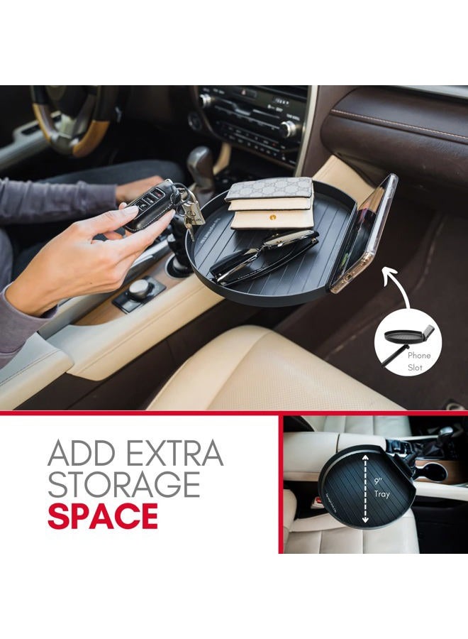 MACALLY Cup Holder Tray- Perfect Adjustable Car Food Tray for Eating with Phone Slot and Swivel Arm -Organizer - Road Trip Essential Car Travel Accessories Gadgets - Image 3