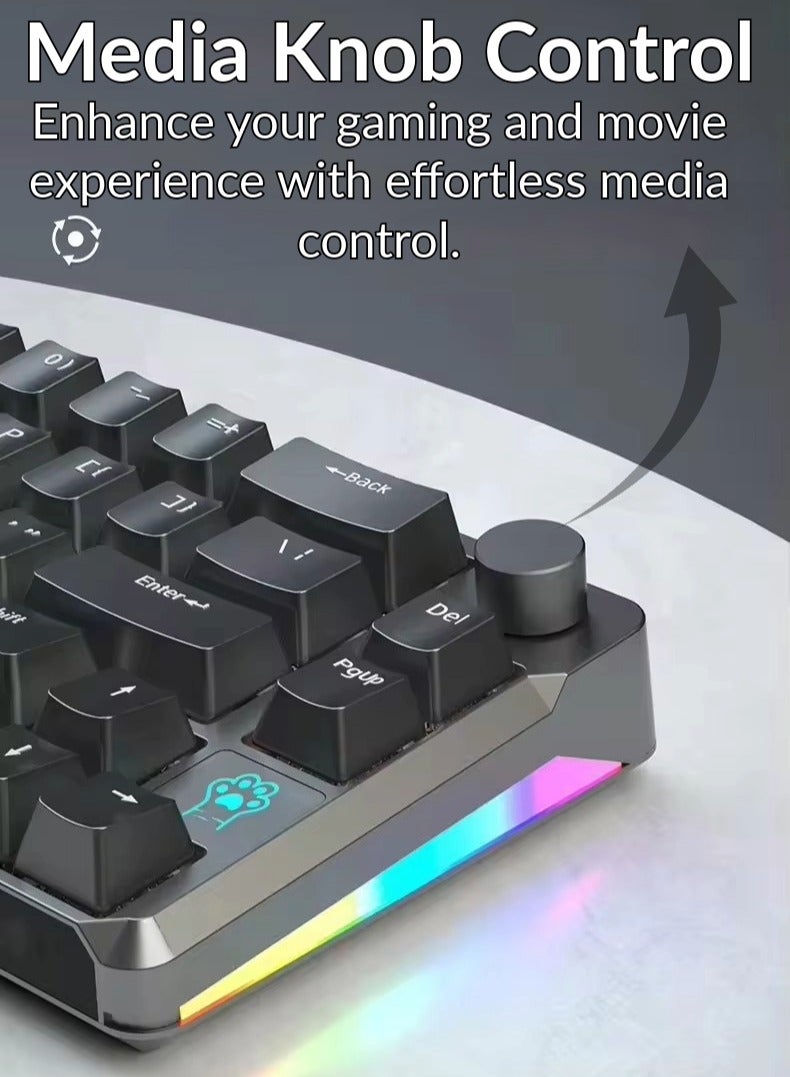 كيبورد العاب ميكانيكي، 68 مفتاح، مفتاح احمر/ازرق، اضواء RGB، عربي، سلكي USB نوع C، مقاوم للماء والغبار ازرق ملكي - مفتاح احمر - Image 4